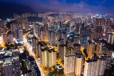 Wong tai Sin, Hong Kong - 28 Ağustos, 2018: gece Hong Kong şehir