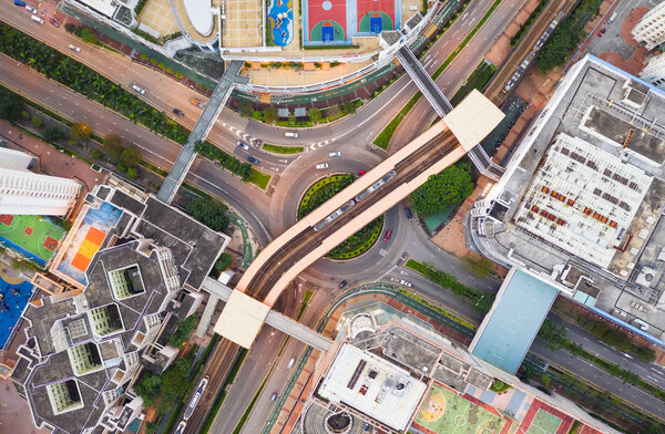 Tin Shui Wai, Hong Kong - 08 September, 2018: Top down view of Hong Kong city