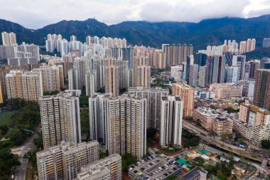Wong Tai Sin, Hong Kong - 24 Eylül, 2018: Hong Kong şehir üzerinde Drone fly