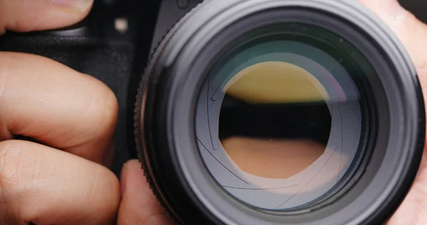 Close Person Taking Photo Camera — Stock Photo, Image