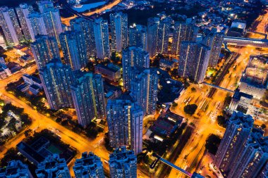 Tin Shui Wai, Hong Kong - 08 Spetember, 2018: Hong Kong real estate at night clipart