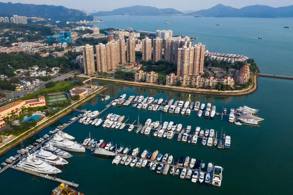 Tuen Mun Hong Kong Września 2018 Tajfun Schronienie Jacht Łódź — Zdjęcie stockowe