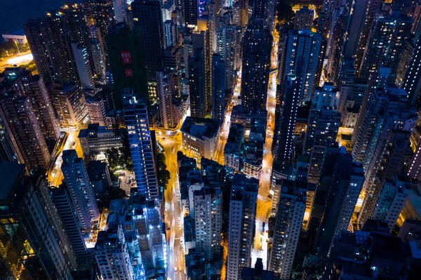 Sheung Wan, Hong Kong, 02 October 2018:- Hong Kong skyscraper at night