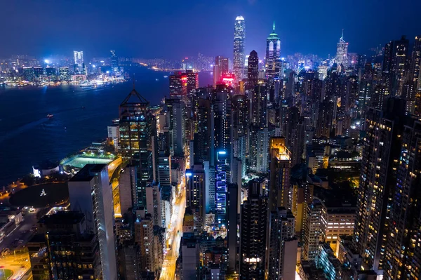 Sheung Wan Hongkong Października 2018 Wieżowiec Hong Kong Nocą — Zdjęcie stockowe
