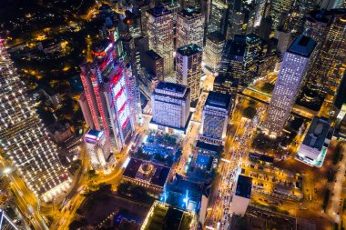 Merkez, Hong Kong - 04 Ekim, 2018: Hong Kong bsuiness gökdelen geceleri