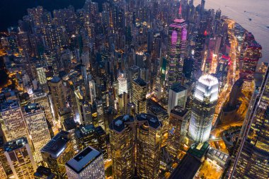 Merkez, Hong Kong - 02 Ekim, 2018: gece Hong Kong şehir