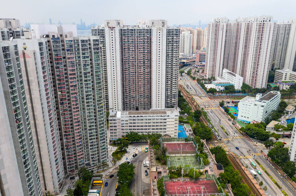 Tin Shui Wai, Hong Kong - 26 August, 2018: Top view of Hong Kong city