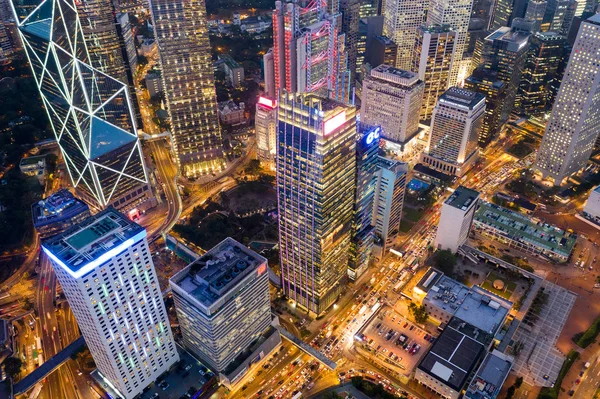 セントラル 2018 夜の香港のビジネス地区 — ストック写真