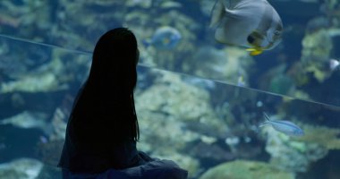 Akvaryum balığı bakarak kadın