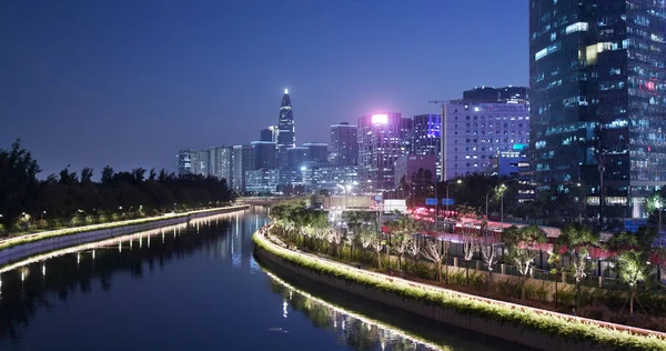 Shenzhen China Octubre 2018 Distrito Negocios Shenzhen Por Noche — Foto de Stock