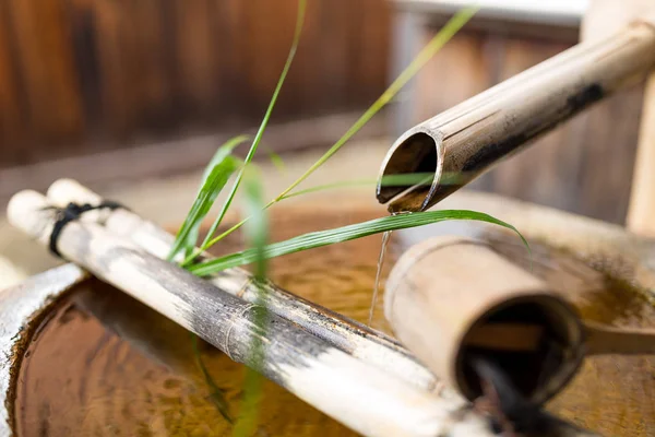 Close Bamboo Ladle Fountain — Stock Photo, Image