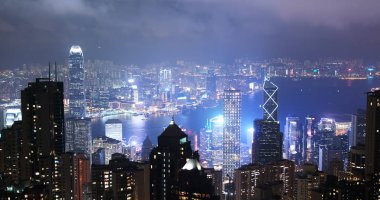 Victoria peak, Hong Kong - 06 Kasım, 2018: Hong Kong manzarası, gece