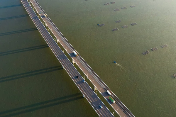 Hongkong Oktober 2018 Bovenaanzicht Van Shenzhen Bay Bridge Met Blue — Stockfoto