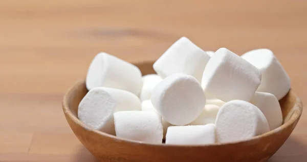 White Cotton Candies Wooden Plate — Stock Photo, Image