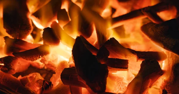 篝火中炽热的红炭 — 图库照片