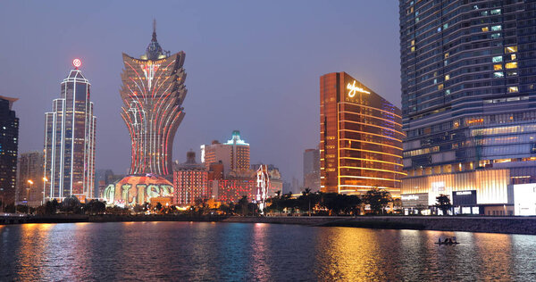Нам Ван Лейк, Макао - 22 января 2019 года: ночной горизонт города Макао
