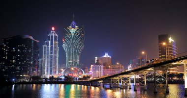 Nam Van Lake, Macau - 22 Ocak, 2019: Gece Makao şehir silueti