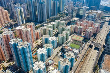 Kowloon Körfezi, Hong Kong - 29 Ocak, 2019: Hong Kong yerleşim bölgesi