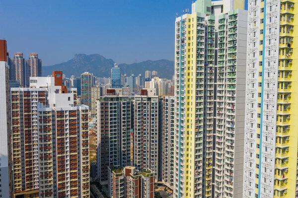 Kai Tak, Hong Kong - 26 January, 2019: Top view of Hong Kong city