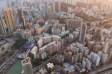 Kowloon Körfezi, Hong Kong - 29 Ocak, 2019: Hong Kong şehir yukarıdan