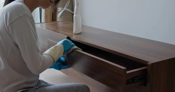 Woman Clean Cabinet Home — Stock Photo, Image