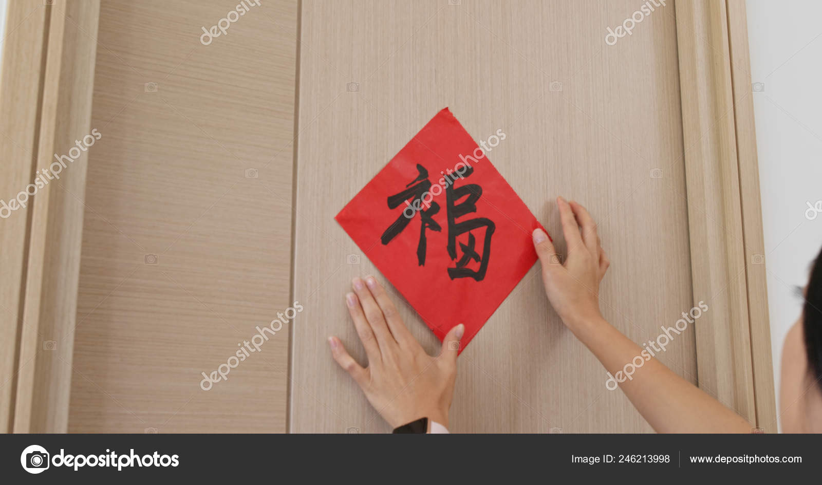 Woman Stick Red Calligraphy Door Decorating Home Chinese New Year