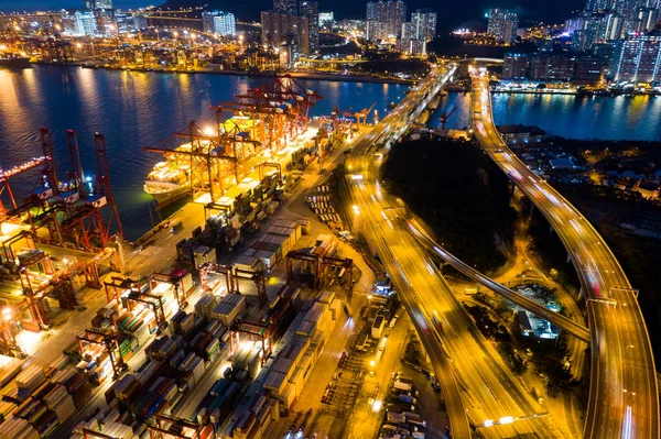 Kwai Tsing Hong Kong Şubat 2019 Gece Hong Kong Kargo — Stok fotoğraf