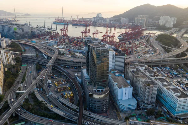 Κουάι Τσινγκ Χονγκ Κονγκ Φεβρουαρίου 2019 Θέα Από Τερματικά Εμπορευματοκιβωτίων — Φωτογραφία Αρχείου