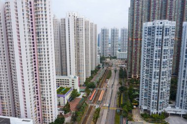 Tin Shui Wai, Hong Kong - 02 Şubat 2019: Hong Kong yerleşim şehrinin en iyi görünümü 