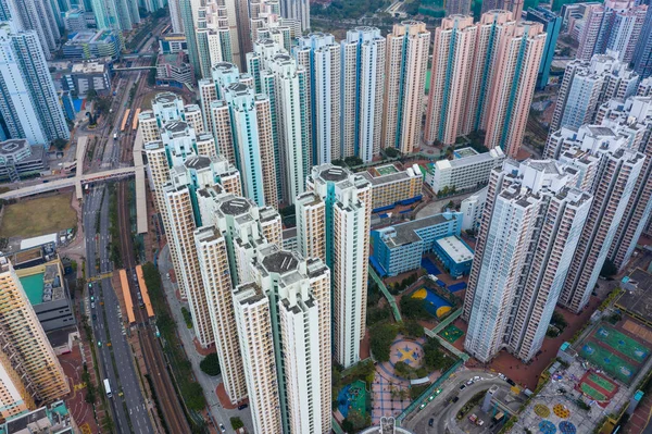 Tin Shui Wai Hongkong Lutego 2019 Widok Góry Dzielnicę Mieszkalną — Zdjęcie stockowe