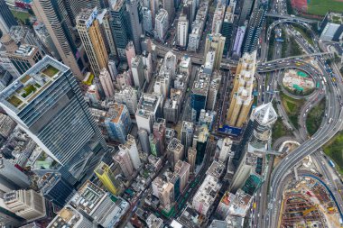 Causeway Bay, Hong Kong - 22 Şubat 2019: Hong Kong şehir yukarıdan aşağıya görünümü