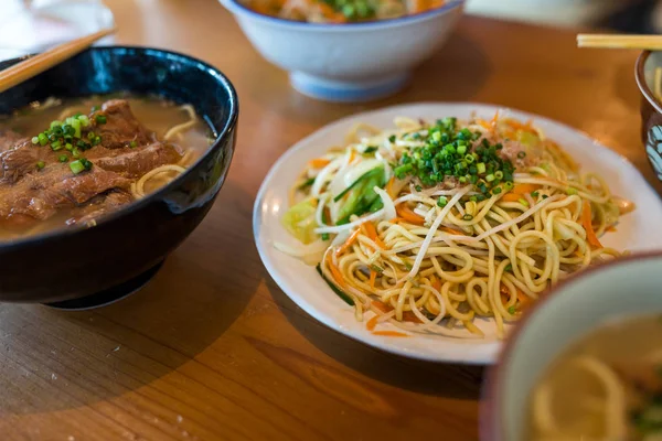 Okinawa cuisine in the restaurant close up