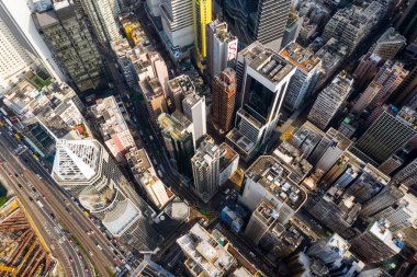 Causeway Bay, Hong Kong 22 Şubat 2019: Hong Ko'nun havadan görünümü