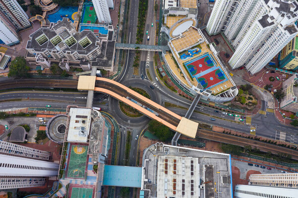 Tin Shui Wai, Hong Kong, 02 February 2019: Aerial view of Residential district in Hong Kong city