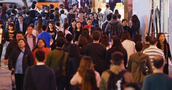 Causeway Bay, Hong Kong -22 February 2019: Crowded of People cro