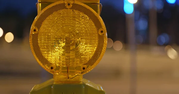 Yellow Caution Light Street Night — Stock Photo, Image