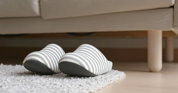 Paar Fleece Slippers Thuis — Stockfoto