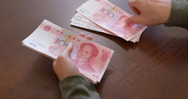 Woman Counting Rmb Banknotes — Stock Photo, Image