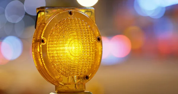 Yellow Caution Light Street Night — Stock Photo, Image