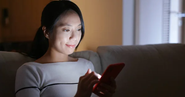 Woman Check Cellphone Night — Stock Photo, Image