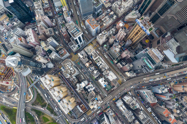 Causeway Bay, Hong Kong - 22 February, 2019: Aerial view of Hong Kong city