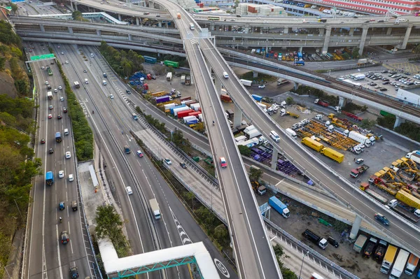 香港葵青 2019年2月14日 交通自上而下景观 — 图库照片