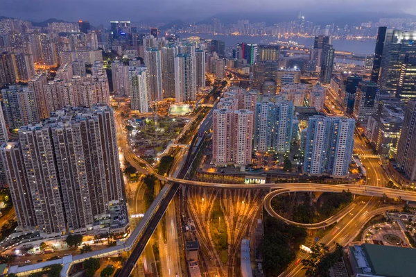 Kowloon Bay Hongkong Února 2019 Hongkongský Městský Večer — Stock fotografie