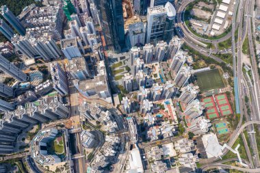 Tai Koo, Hong Kong - 19 Mart 2019: Hong Kong şehrinin en iyi görünümü