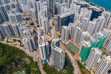 Tai Koo, Hong Kong - 19 Mart 2019: Hong Kong şehrinin en iyi görünümü