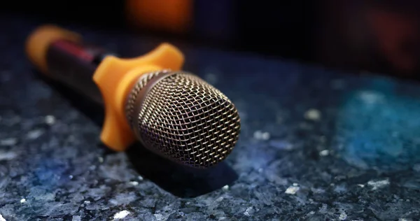 Karaoke microphone in room close up