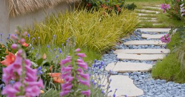 Bahçe parkında taş geçit yolu