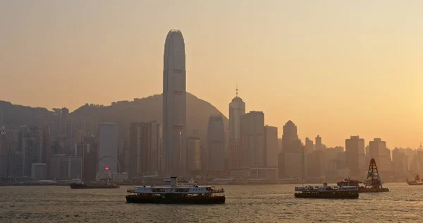 Victoria Harbor Hong Kong Mars 2019 Coucher Soleil Sur Port — Photo