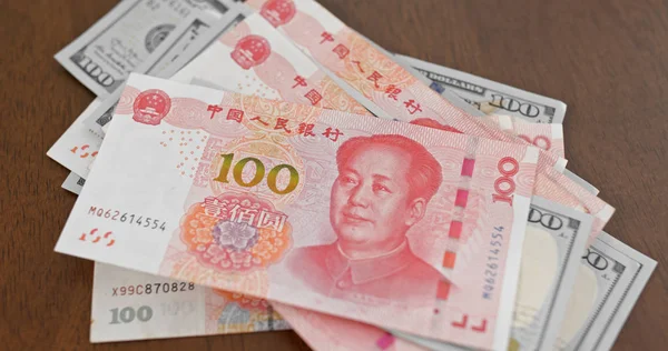 Notas Chinesas Rmb Usd — Fotografia de Stock