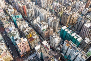 Sham Shui Po, Hong Kong - 19 Mart 2019: Hong Kong şehrinin havadan görünümü